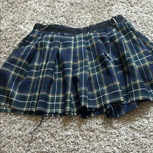 Plaid Pleated Skirt - Blue and Green